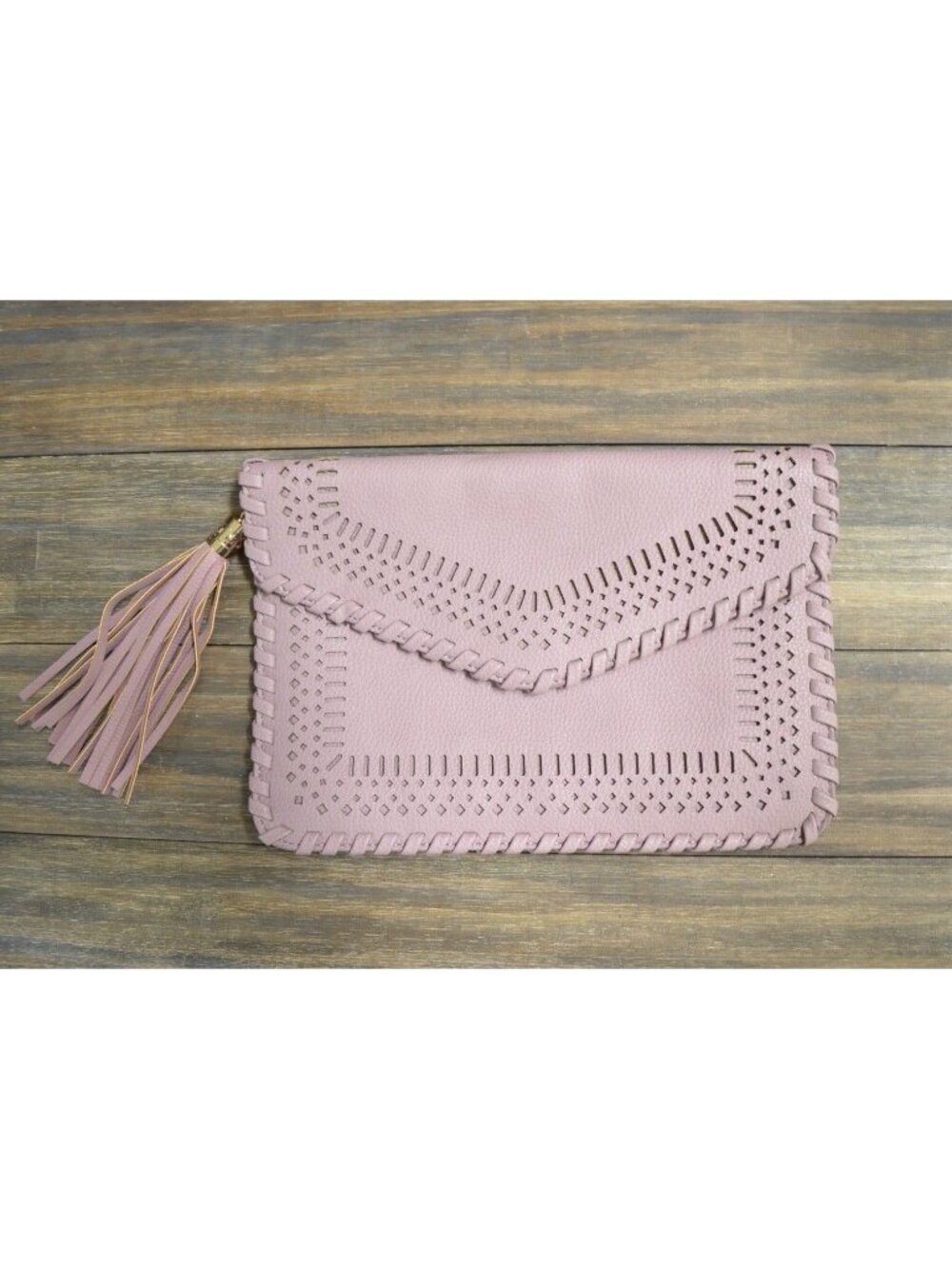 Handbag Clutch Moda Luxe Stitch Punchout Muted Lavender Purple